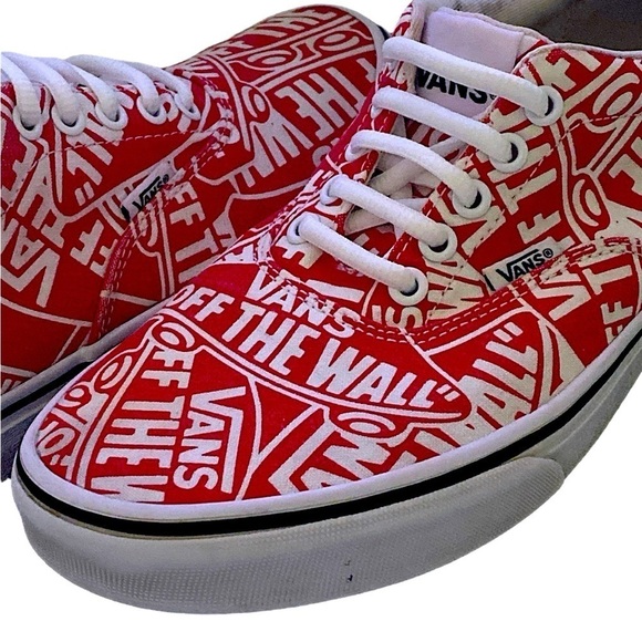 VANS Off The Wall Canvas Repeat Allover Red White Sneakers Men’s Size 9 - Picture 2 of 9